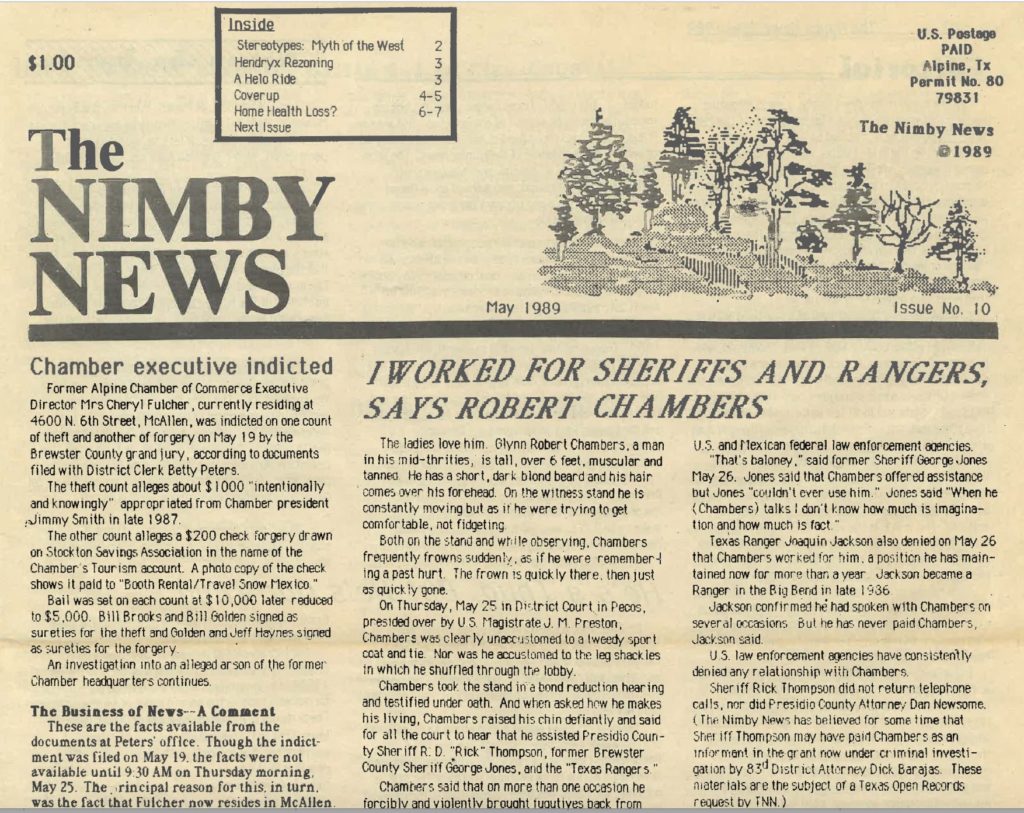 Alpine Nimby News Jack McNamara on Sheriff Rick Thompson and Robert Chambers